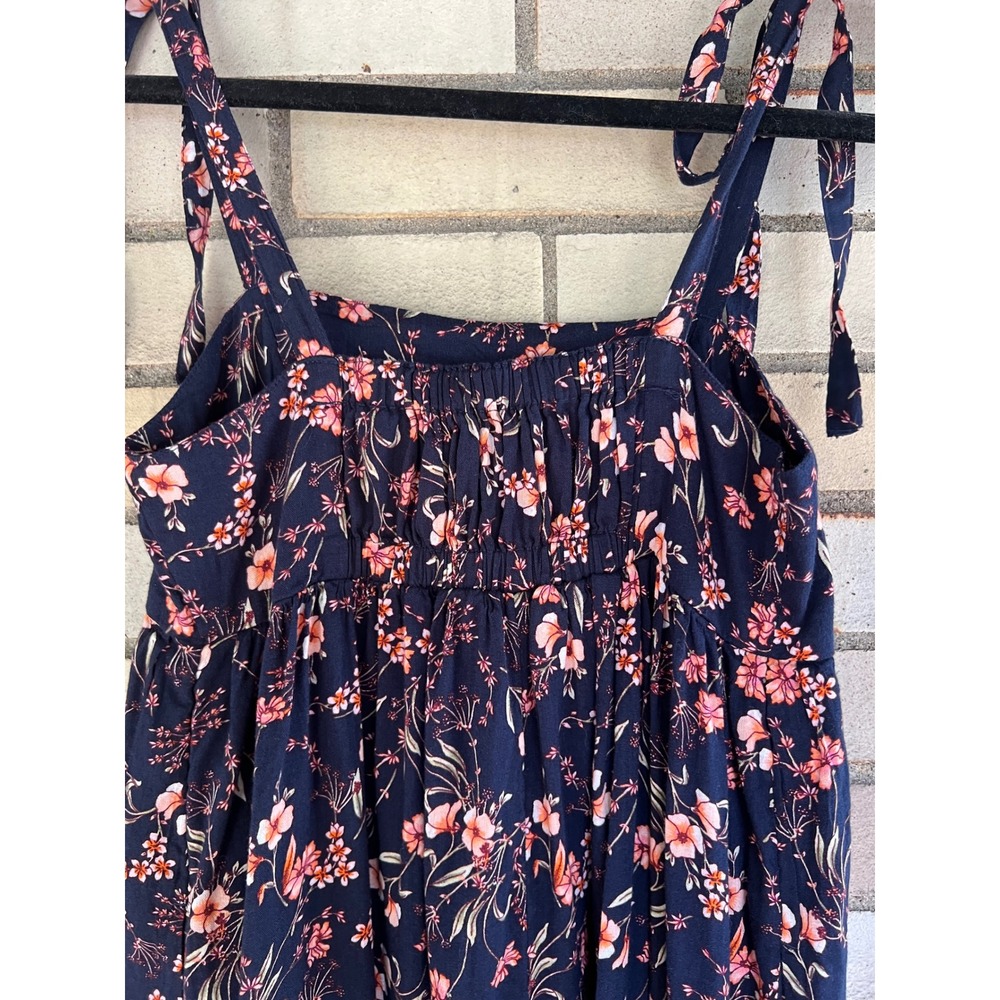 Old Navy Navy Floral Tie Shoulder Midi Dress XS Pockets Smocked Back Babydoll - Picture 8 of 10